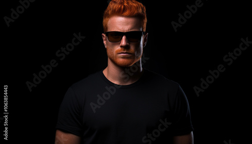 Handsome ginger man isolated on black background