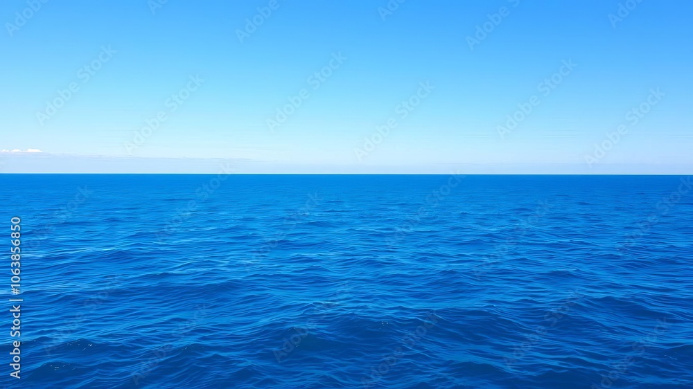 A serene image of a vast ocean with cresting waves under a clear blue sky, seascape, reflection A serene image of a vast ocean with cresting waves under a clear blue sky, seascape, reflection