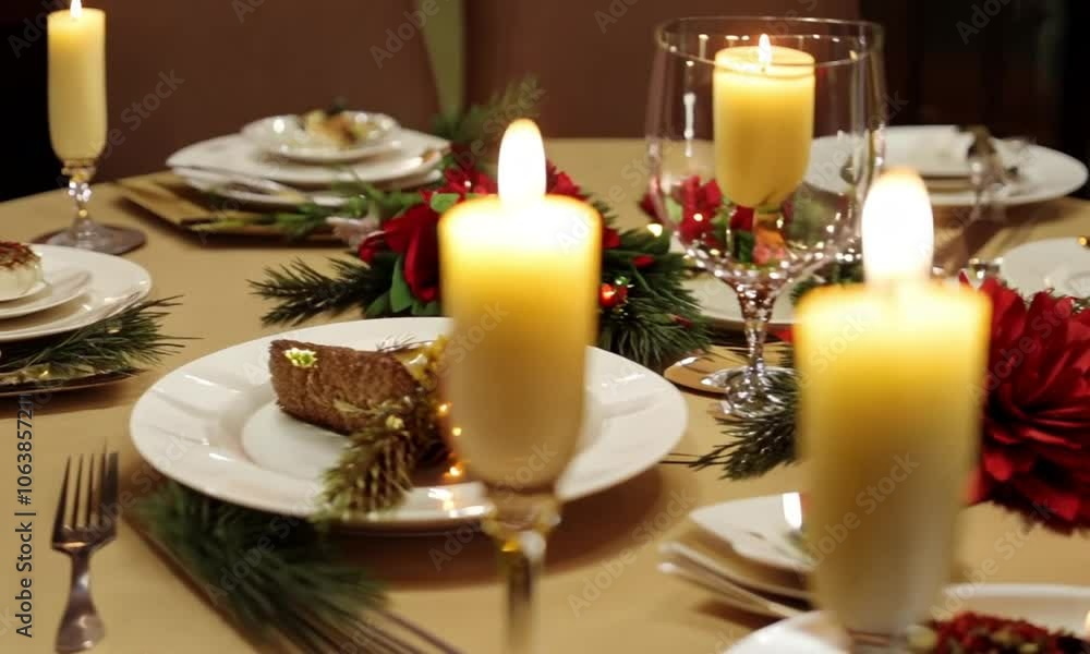 Elegant Holiday Table with Flickering Candles Elegant Holiday Table with Flickering Candles