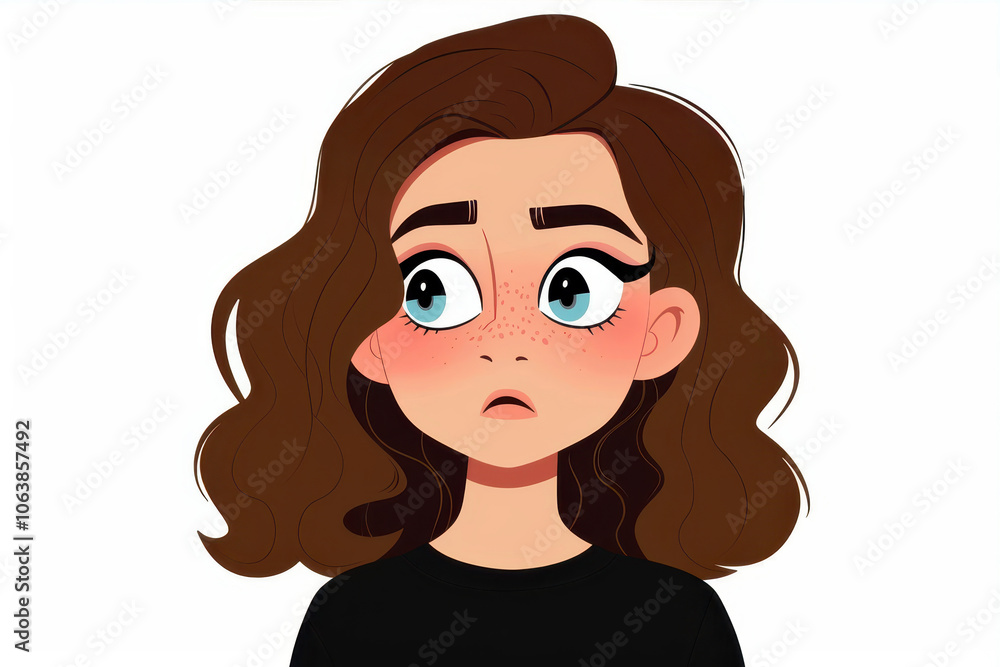 A Concerned Young Woman With Curly Hair Expresses Worry in a Colorful Illustration A Concerned Young Woman With Curly Hair Expresses Worry in a Colorful Illustration