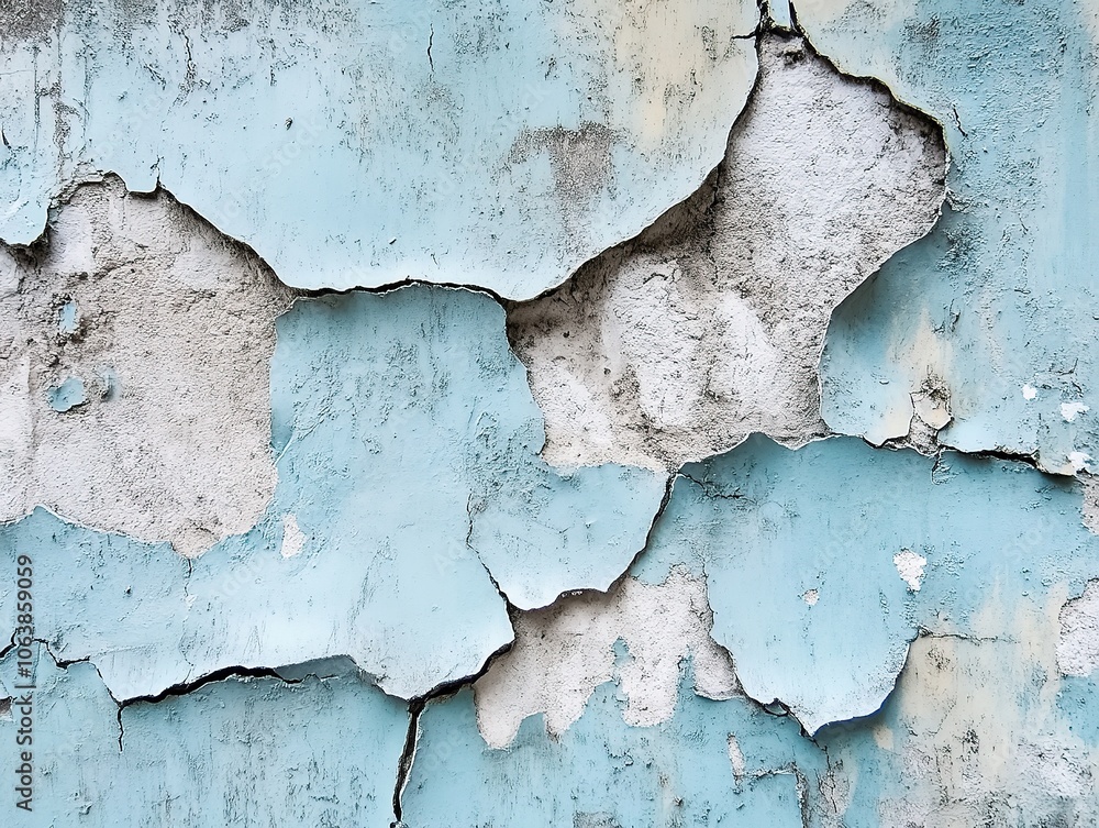 Obraz premium Distressed blue plaster wall with peeling paint.