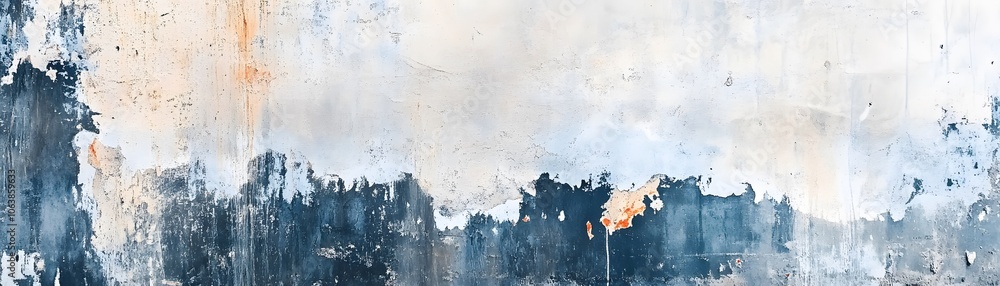 Fototapeta premium Weathered Wall with Peeling Paint in Blue, White, and Orange Hues