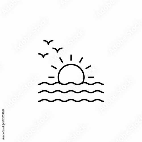 sea sunset birds icon sign vector