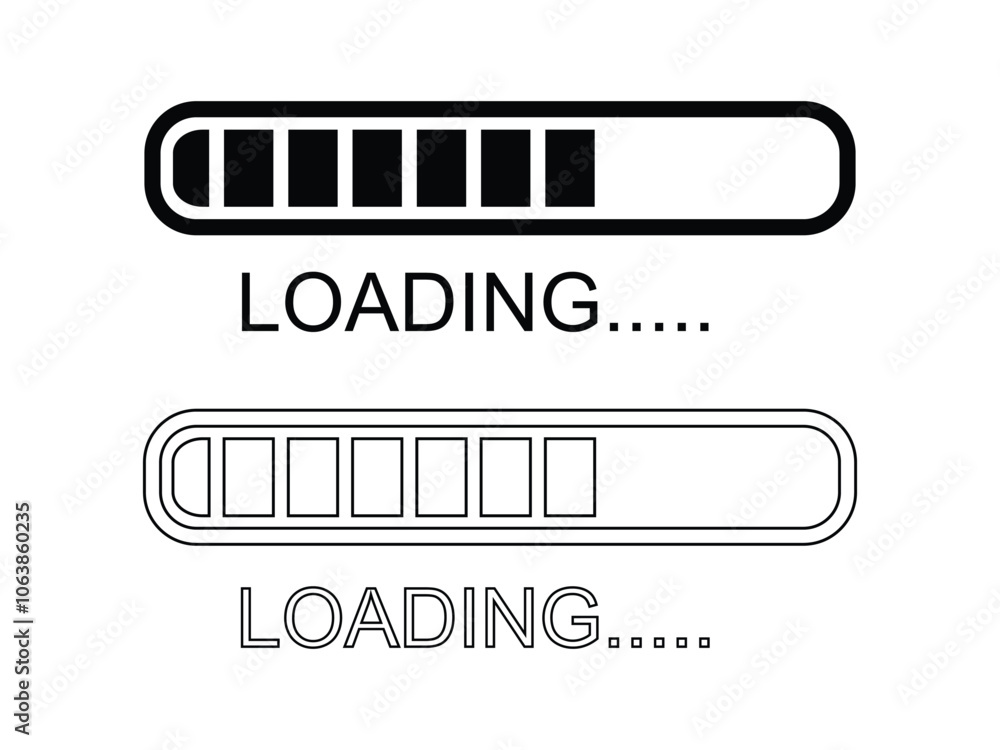 loading bar icon set with outline and silhouette loading bar icon set with outline and silhouette