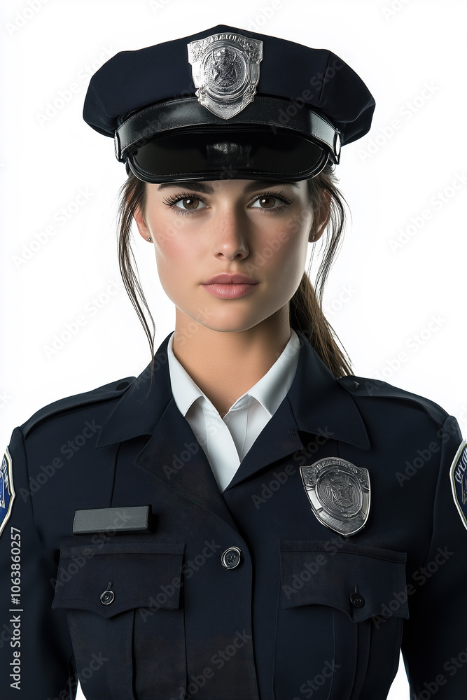 A confident young police officer posing in a crisp uniform during a bright day A confident young police officer posing in a crisp uniform during a bright day