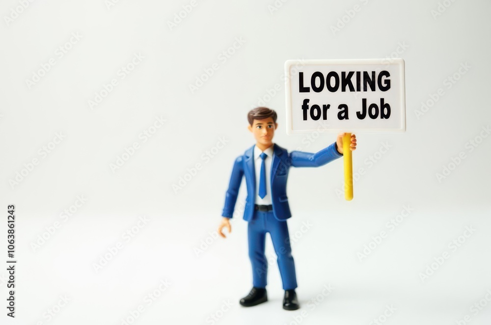 toy man holding a sign with the text (I'm looking for a job) toy man holding a sign with the text (I'm looking for a job)