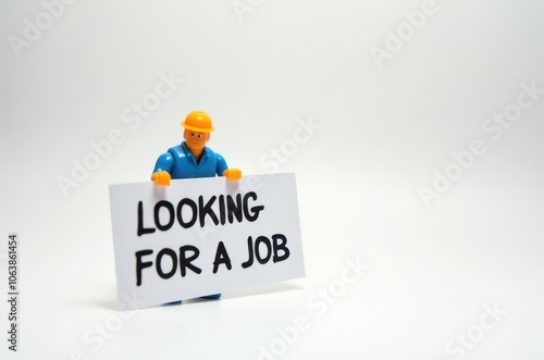 toy man holding a sign with the text (I'm looking for a job)