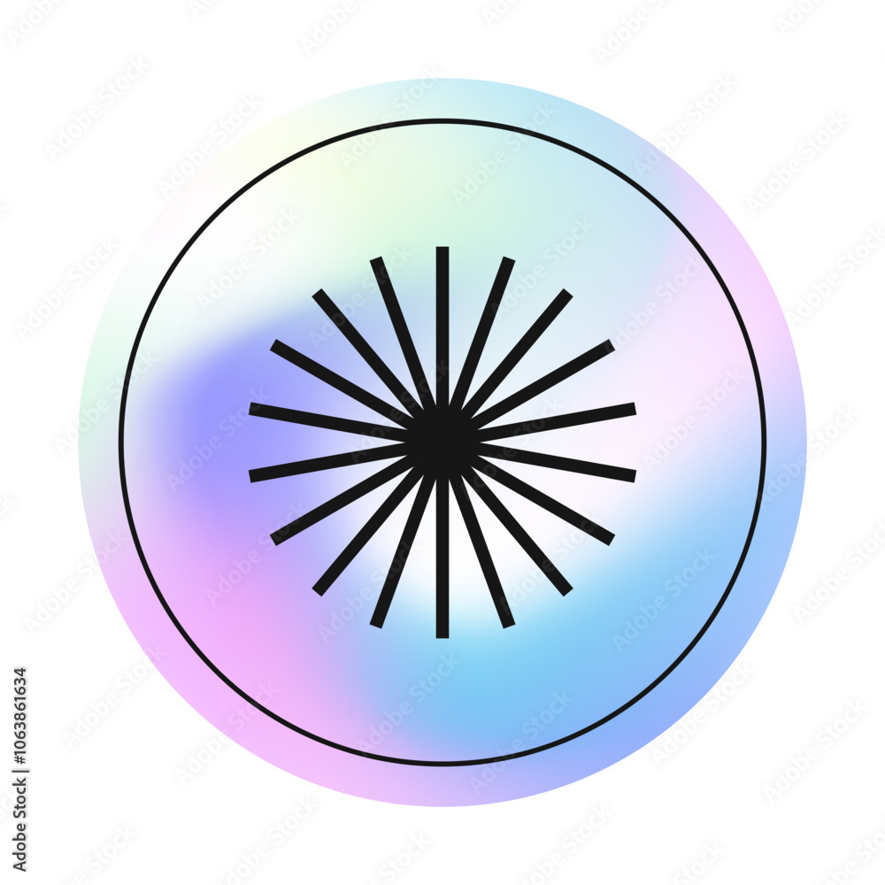 Vector holographic sticker or patch with outline cosmic symbol.Modern iridescent foil label in y2k aesthetic.Trendy 90s emblem for banners,social media marketing,branding,packaging,offers