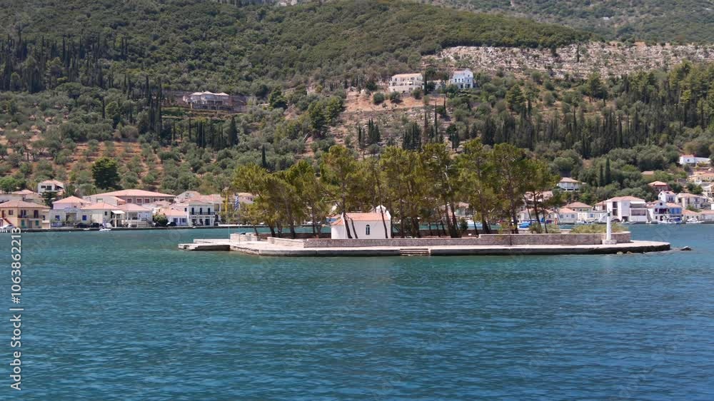 View of Lazareto Island in Vathy Harbor, Ithaca, Greece View of Lazareto Island in Vathy Harbor, Ithaca, Greece