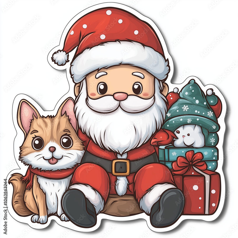 Fröhlicher Weihnachtsmann mit Hund und Katze
Fröhlicher Weihnachtsmann mit Hund und Katze