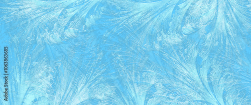 Blue winter vector background with frozen glass pattern and ice for cover design, cards, flyer, poster, banner. Hand drawn Christmas illustration. Merry Christmas! Happy New Year! Snow.