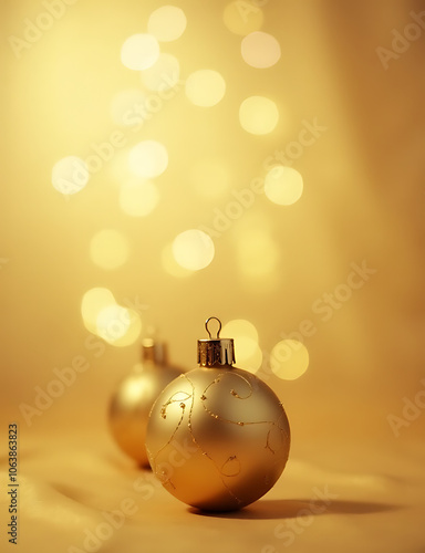 A golden Christmas ornament with a transparent background reflects soft light in a warm inviting way