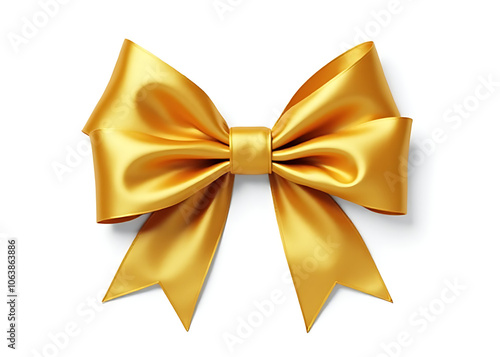 A gold ribbon satin bow with a curly scroll design on a transparent PNG image against a clean white background