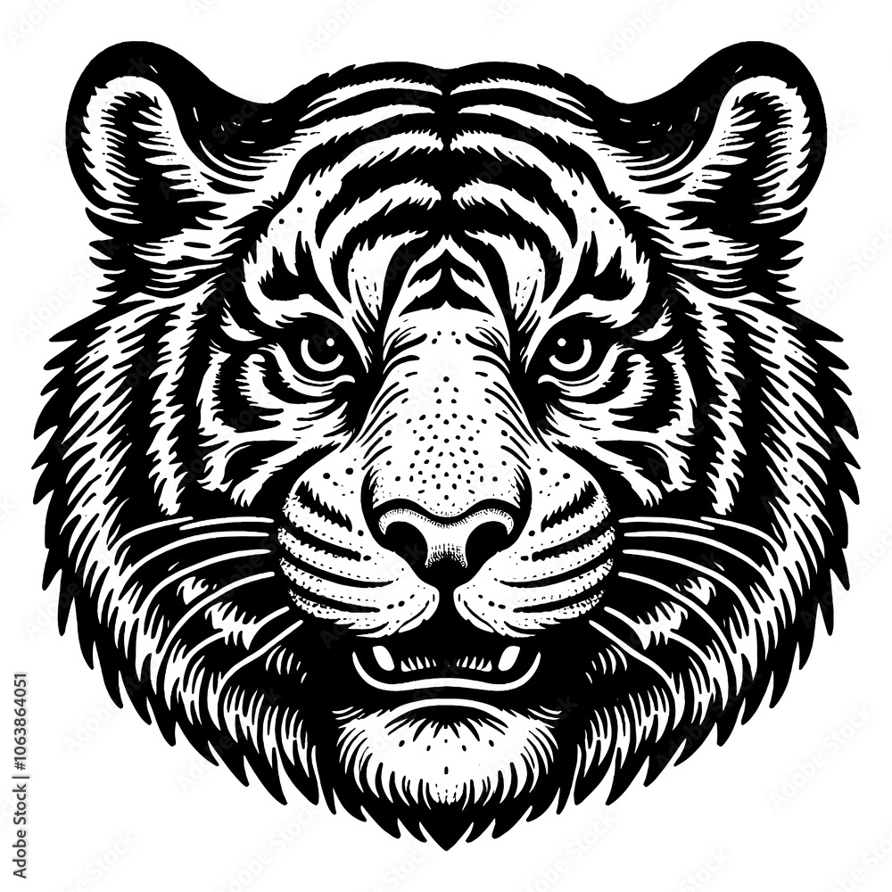 Friendly happy smiling tiger face sketch engraving generative ai PNG illustration. Scratch board imitation. Black and white image. Friendly happy smiling tiger face sketch engraving generative ai PNG illustration. Scratch board imitation. Black and white image.