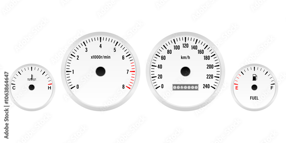 Naklejka premium Car Dashboard. Car Panel Display. Car Speedometer Dashboard. Tachometer or Odometer Display. Vector Illustration.