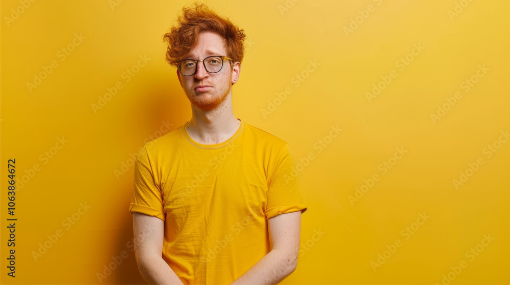 portrait of a man on the yellow background portrait of a man on the yellow background