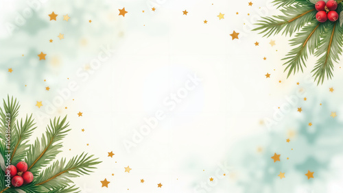 Artistic Watercolor Vector Christmas Banner Showcasing Decorative Fir Branches and Space for Joyful Greetings, Evoking Warm Holiday Feelings