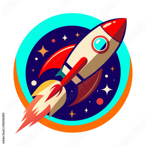 a vintage style rocket ship blasting off Vector Design and illustration