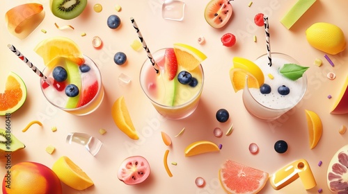 Colorful Fruit Smoothies on Table