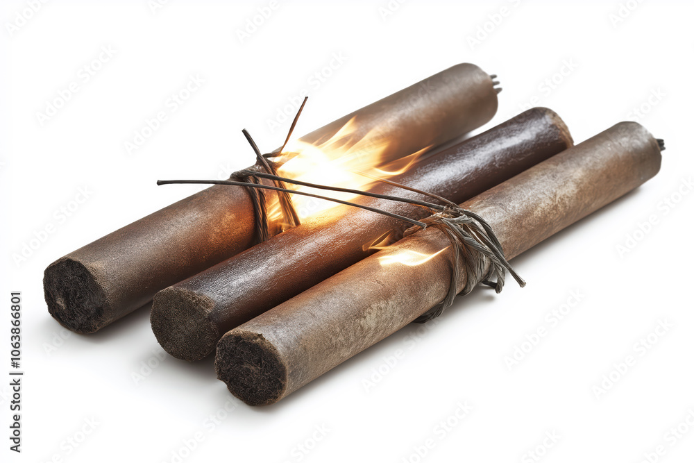 Three sticks are burning and are tied together Three sticks are burning and are tied together