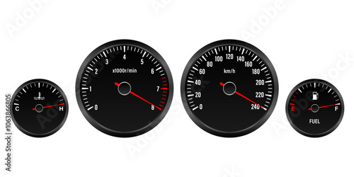 Car Dashboard. Car Panel Display. Car Speedometer Dashboard. Tachometer or Odometer Display. High Speed Concept. Vector Illustration.