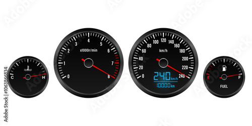 Car Dashboard. Car Panel Display. Car Speedometer Dashboard. Tachometer or Odometer Display. High Speed Concept. Vector Illustration.