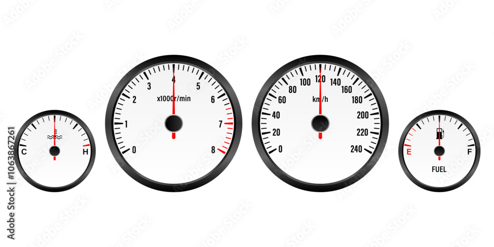 Naklejka premium Car Dashboard. Car Panel Display. Car Speedometer Dashboard. Tachometer or Odometer Display. Vector Illustration.