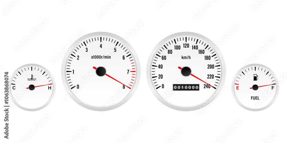 Naklejka premium Car Dashboard. Car Panel Display. Car Speedometer Dashboard. Tachometer or Odometer Display. High Speed Concept. Vector Illustration.