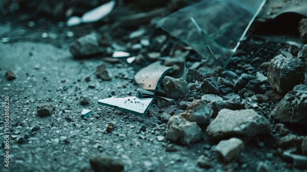Shattered glass and debris scatter across the pavement, capturing the essence of urban decay in a moment of chaotic beauty. Shattered glass and debris scatter across the pavement, capturing the essence of urban decay in a moment of chaotic beauty.