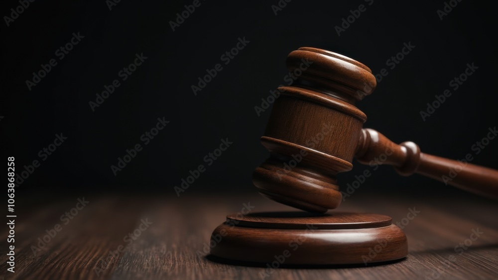 A Gavel Resting on a Wooden Block Symbolizing Justice in a Courtroom Setting With Soft Lighting Creating a Dramatic Effect A Gavel Resting on a Wooden Block Symbolizing Justice in a Courtroom Setting With Soft Lighting Creating a Dramatic Effect