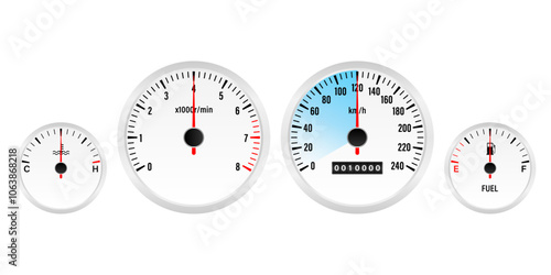 Car Dashboard. Car Panel Display. Car Speedometer Dashboard. Tachometer or Odometer Display. Vector Illustration.