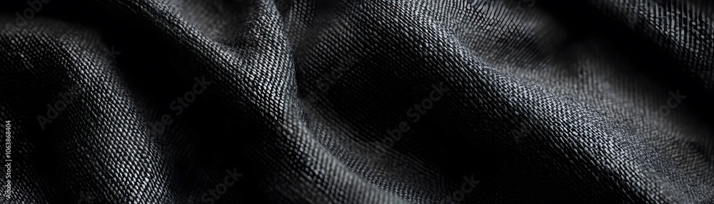 Black Textured Fabric with Diagonal Patterns and Subtle Light Reflections Black Textured Fabric with Diagonal Patterns and Subtle Light Reflections