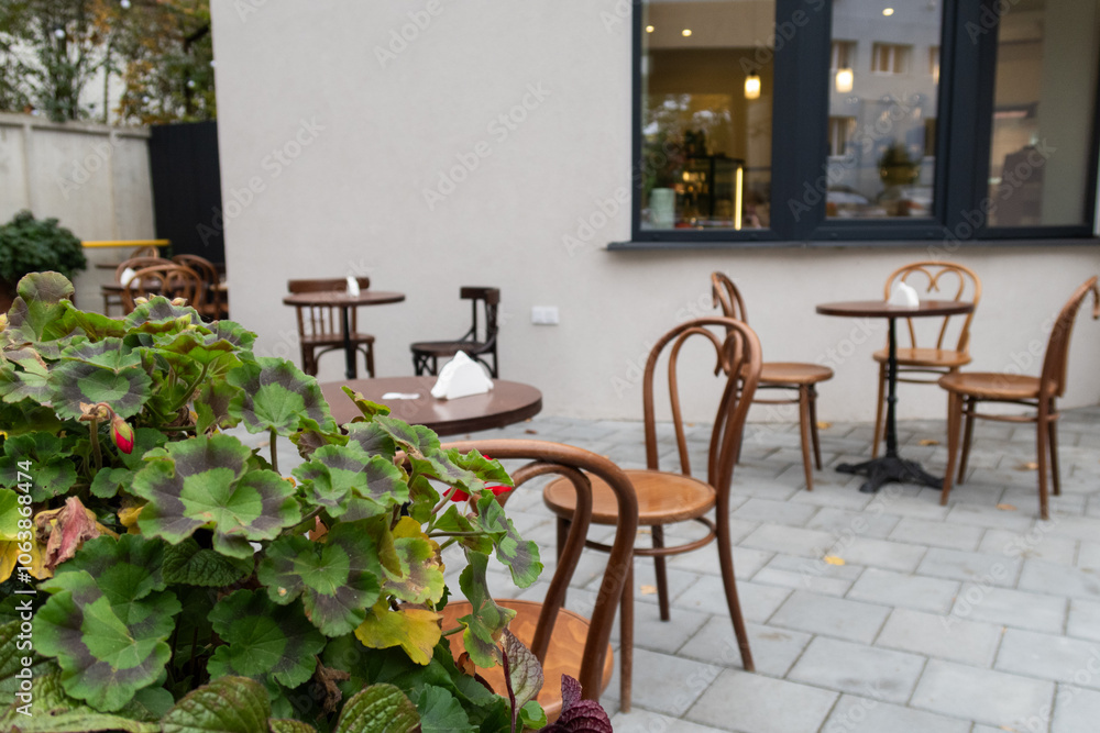 Obraz premium a cozy courtyard with cafe tables