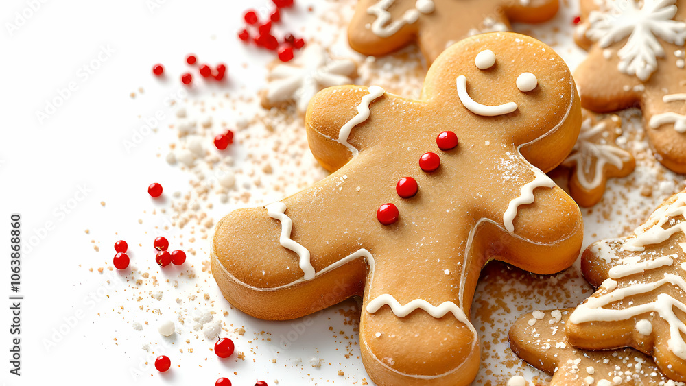Fototapeta premium Gingerbread Man Cookie with Red Candy Decorations