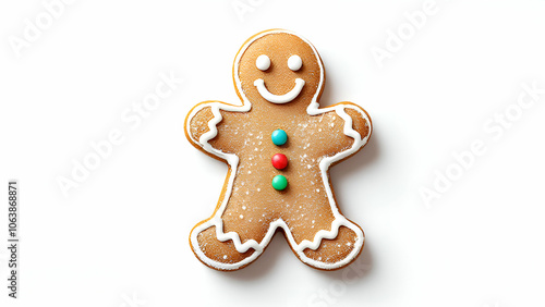 Smiling Gingerbread Man Cookie with White Icing and Sprinkles