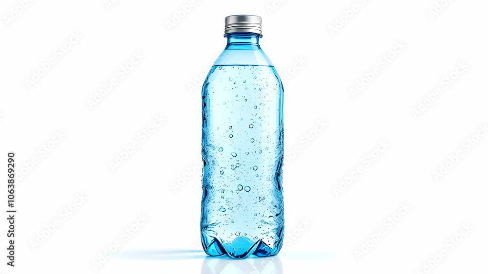 Carbonated Water in Blue Plastic Bottle with Silver Cap Carbonated Water in Blue Plastic Bottle with Silver Cap