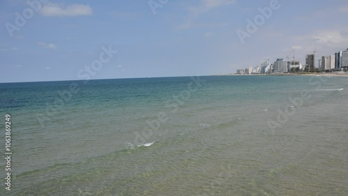 beach and sea. view on beuteful sea and modern city on the coast