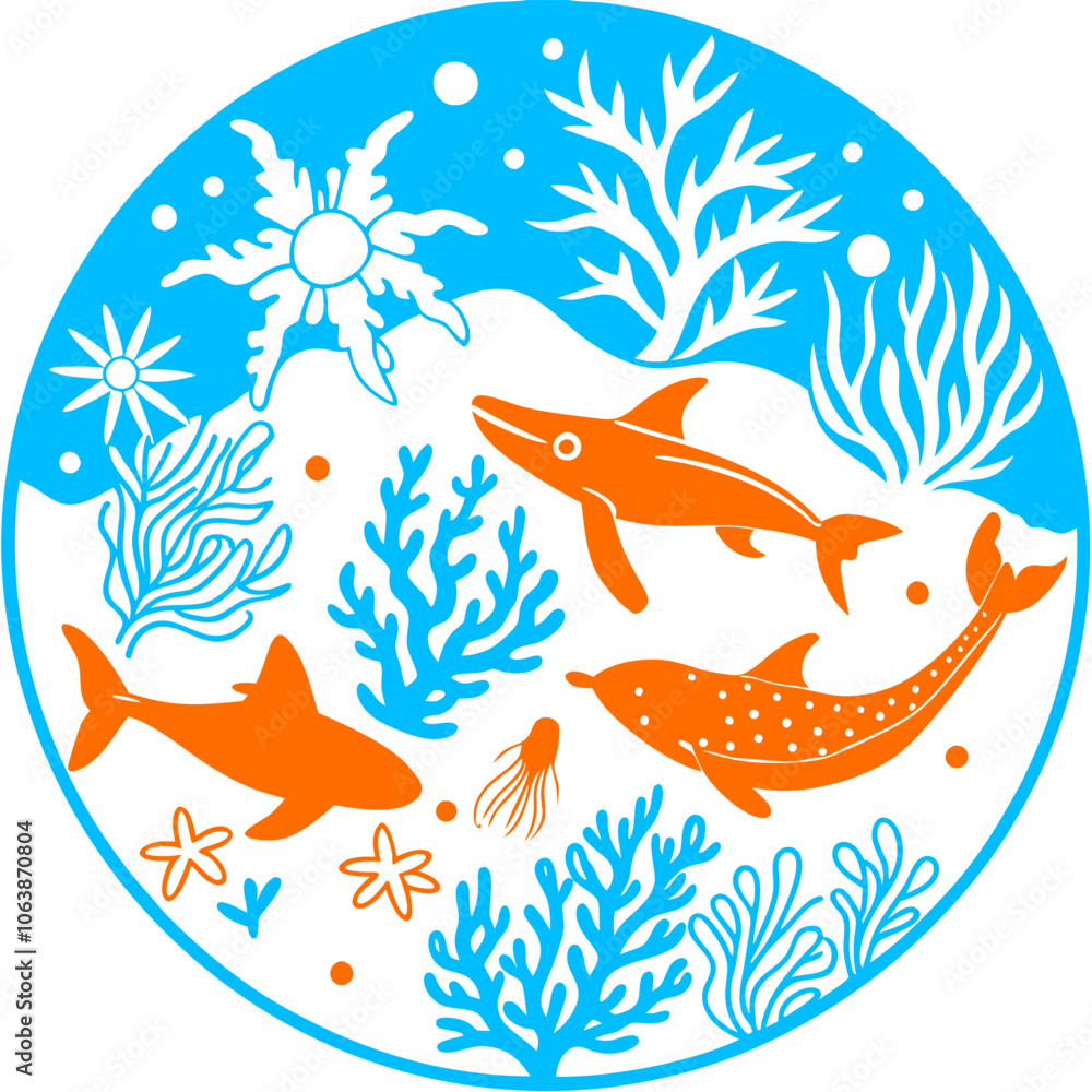 Naklejka premium high quality editable ocean depths a vector of whimsical sea creature pattern with fishes Vector Design and illustration
