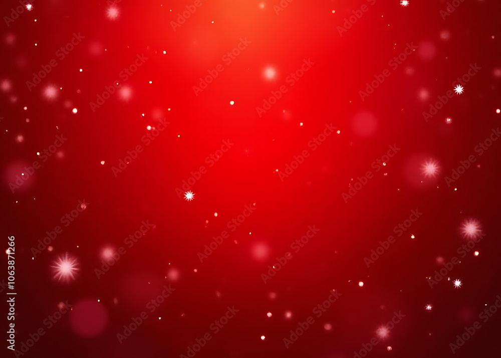 A festive Christmas scene featuring a red background with delicate snowflakes gently falling from above in soft focus detail everywhere A festive Christmas scene featuring a red background with delicate snowflakes gently falling from above in soft focus detail everywhere
