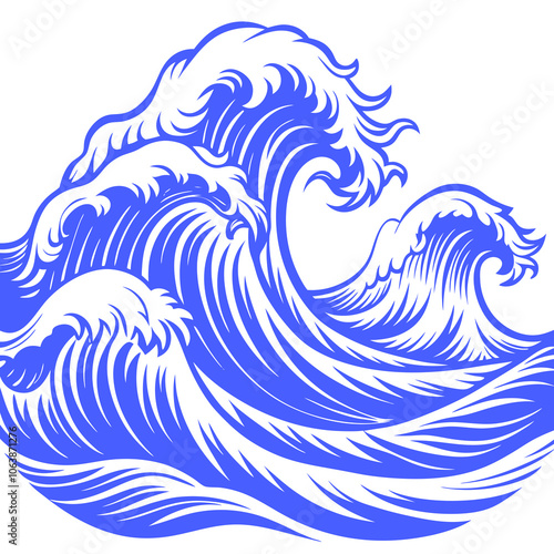 high quality editable blue wave powerful ocean waves Vector Design and illustration