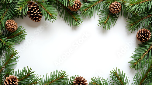 Wallpaper Mural A festive Christmas decoration featuring a border made of fresh fir branches and fragrant pine cones Torontodigital.ca