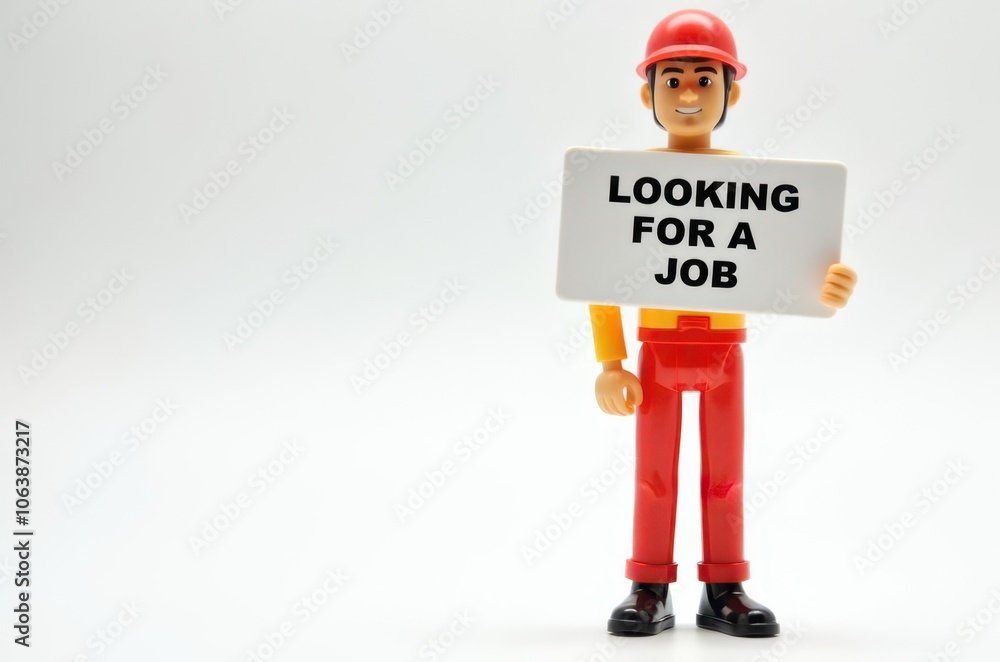 toy man holding a sign with the text (I'm looking for a job) toy man holding a sign with the text (I'm looking for a job)