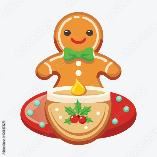 Christmas Day, Gingerbread Glow silhouette white background illustration, Generative Ai,