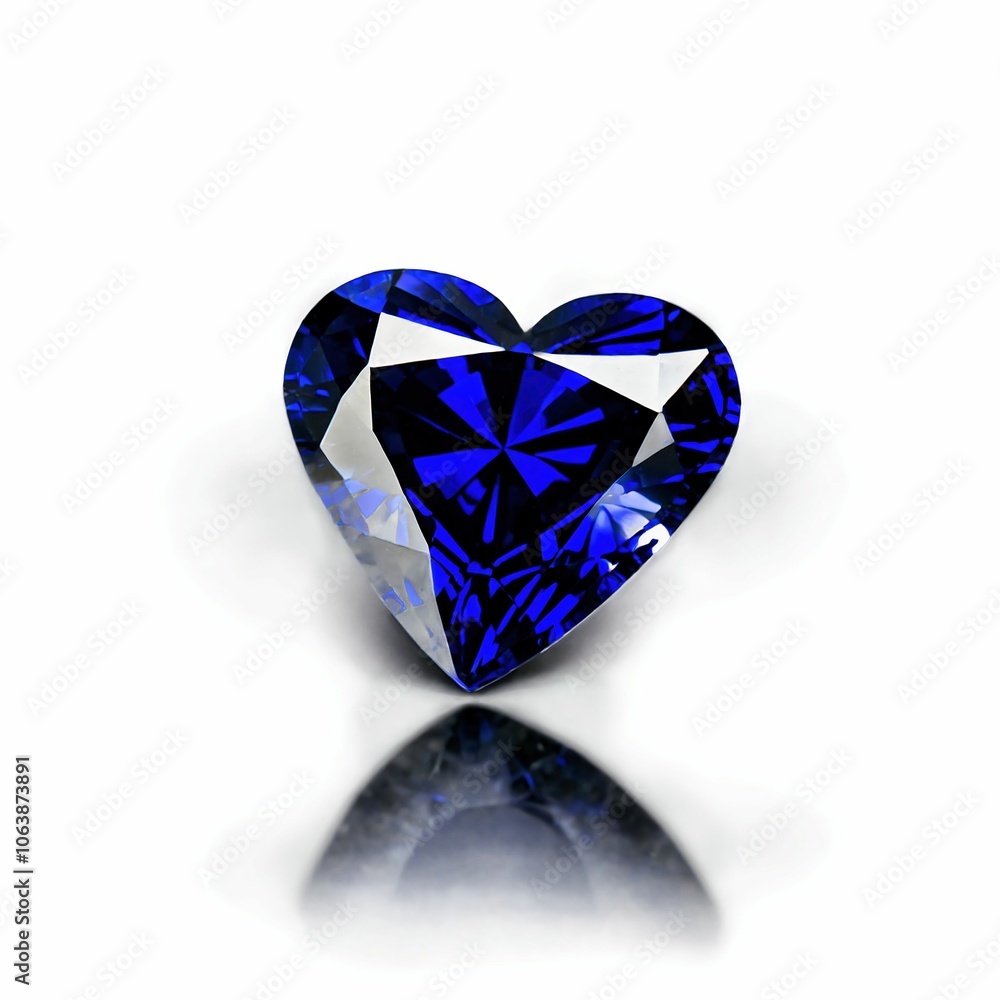 Fototapeta premium Heart-Shaped Blue Sapphire Gemstone with Reflection