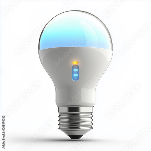 Modern blue LED light bulb glowing softly in a stylish, minimalistic design at home photo