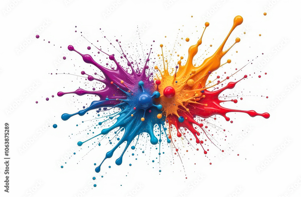 Mixing Drops of Paint in Blue, Yellow, Red, Purple - Mockup, Background, Advertisement, Card, Creative, Store Mixing Drops of Paint in Blue, Yellow, Red, Purple - Mockup, Background, Advertisement, Card, Creative, Store
