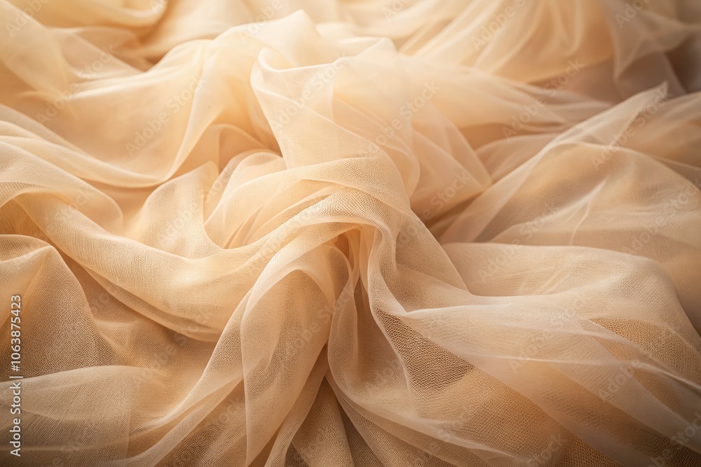 Low Light Photography of Smooth Beige Tulle Fabric Background for Elegant and Soft Textures in Fashion, Decor, and Artistic Designs Low Light Photography of Smooth Beige Tulle Fabric Background for Elegant and Soft Textures in Fashion, Decor, and Artistic Designs