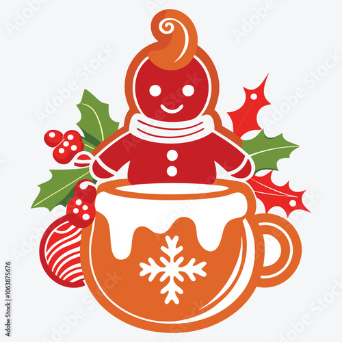 Christmas Day, Gingerbread Glow silhouette white background illustration, Generative Ai,