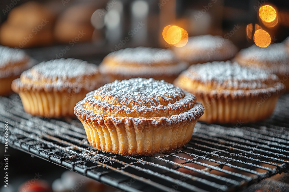 freshly baked mince pies with powdered sugar on top. freshly baked mince pies with powdered sugar on top.