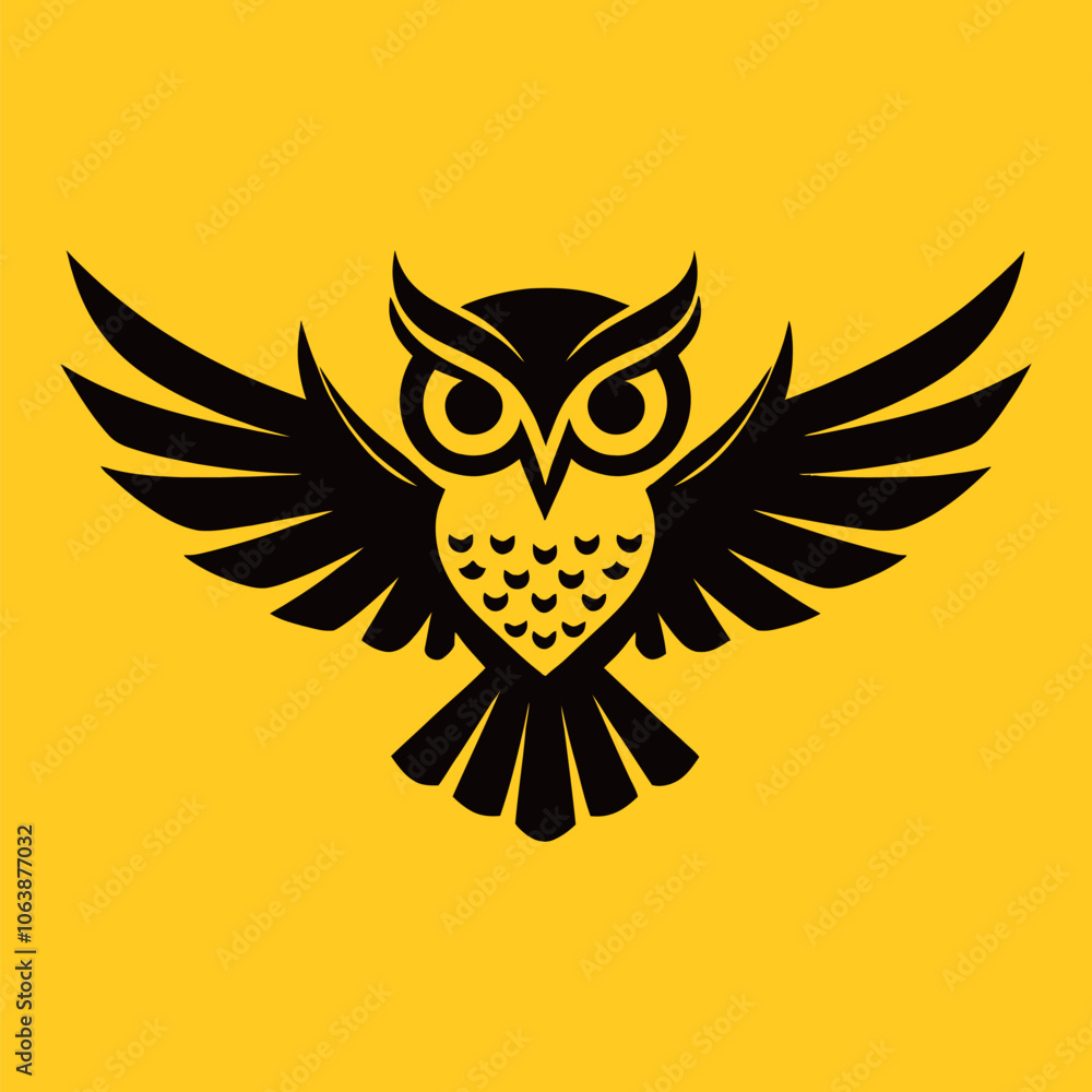 owl icon outline vector art design image on a yellow background owl icon outline vector art design image on a yellow background